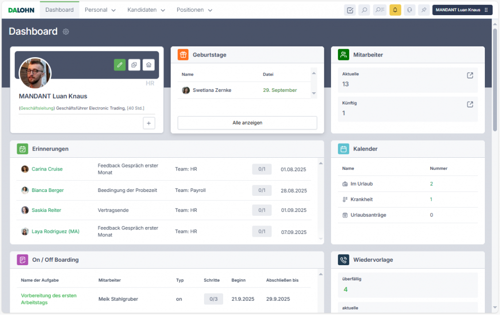 Onboarding der Mitarbeiter Ansicht